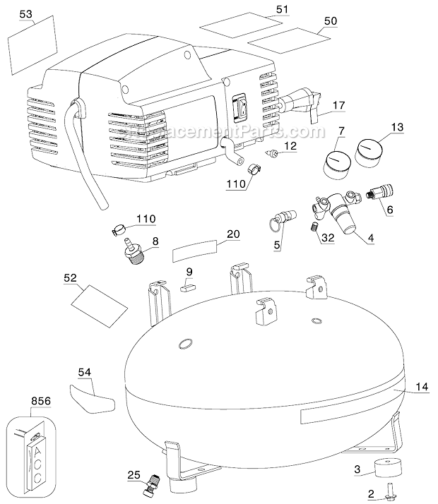 Page A Diagram and Parts List for CF6131-P  Porter Cable Compressor